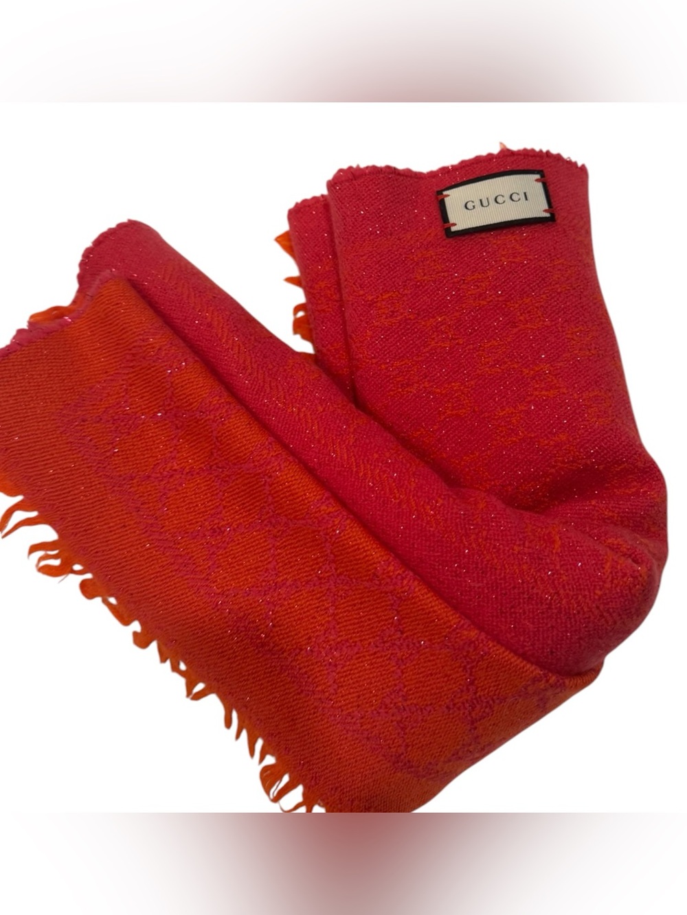 Gucci Pink-Red GG Sparkle Knit Scarf
